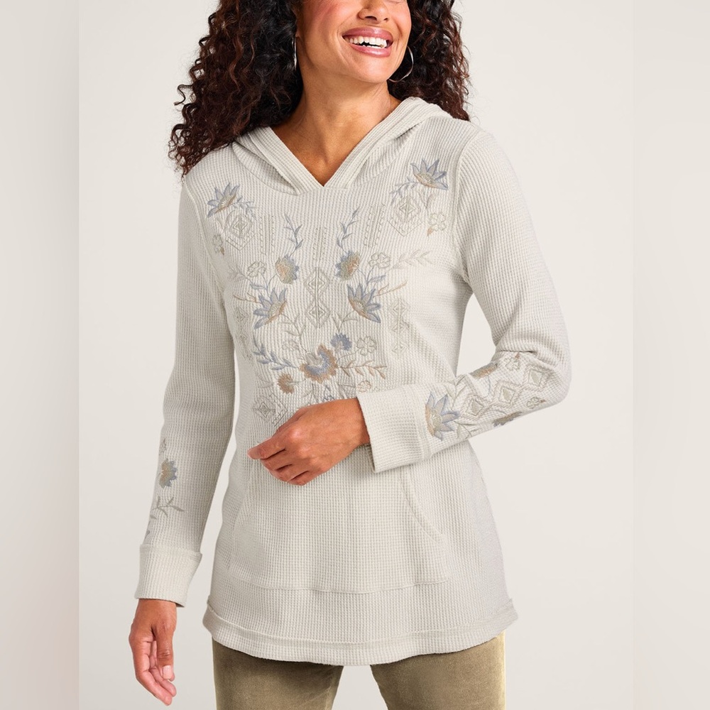 Soft Surroundings Moonpetal Long Sleeve Waffle Knit Hoodie Sz L NWT